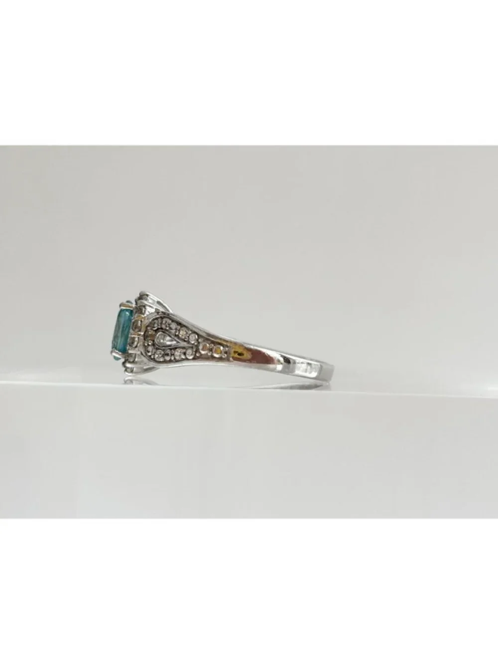 Blue Topaz Halo Style Multi Gemstone Sterling Silver 925 Vintage Ring - sz 8